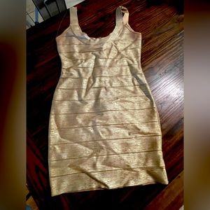 Herve Leger mini gold bandage dress